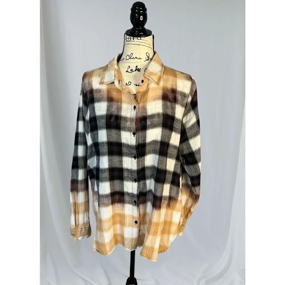 Daytrip Women’s L Button-Down Collared Cotton Flannel Check Shirt Jacket